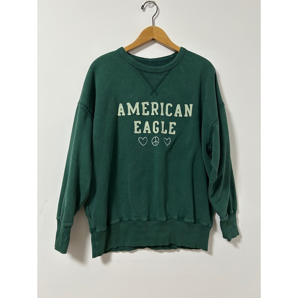 Y2K American Eagle Outfitters Green Sweatshirt Womens S Crewneck Peace Heart